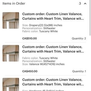 Custom Linen Valance with grey/blue Trim and matching curtains